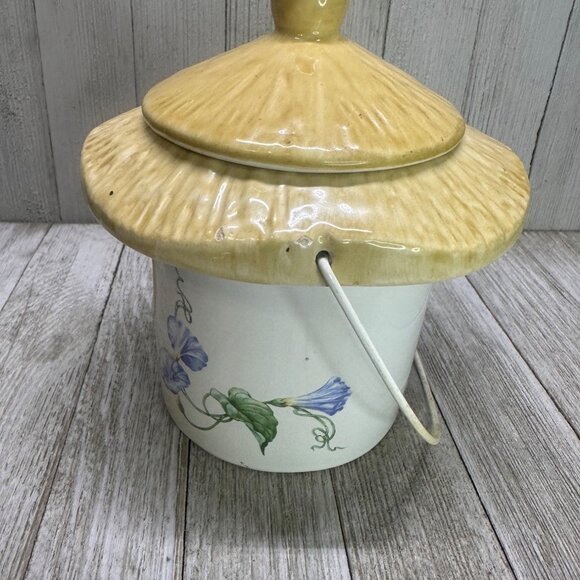Vtg Teleflora Mushroom Shape Hanging Birdhouse Planter Floral 6.5" Tall Portugal - Picture 6 of 15